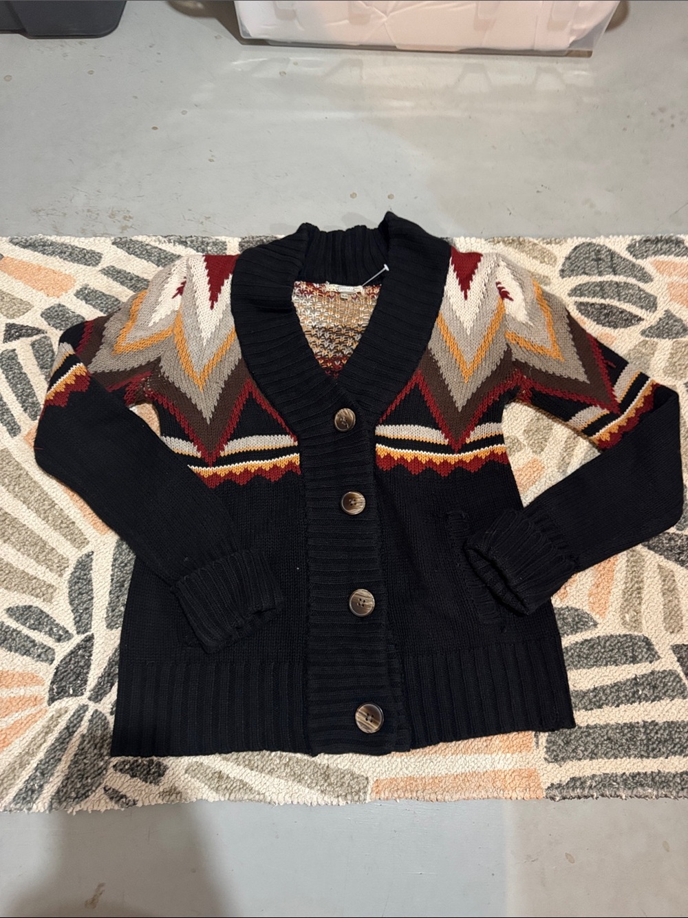 Black Chevron Pattern Shawl Collar Cardigan Sweater